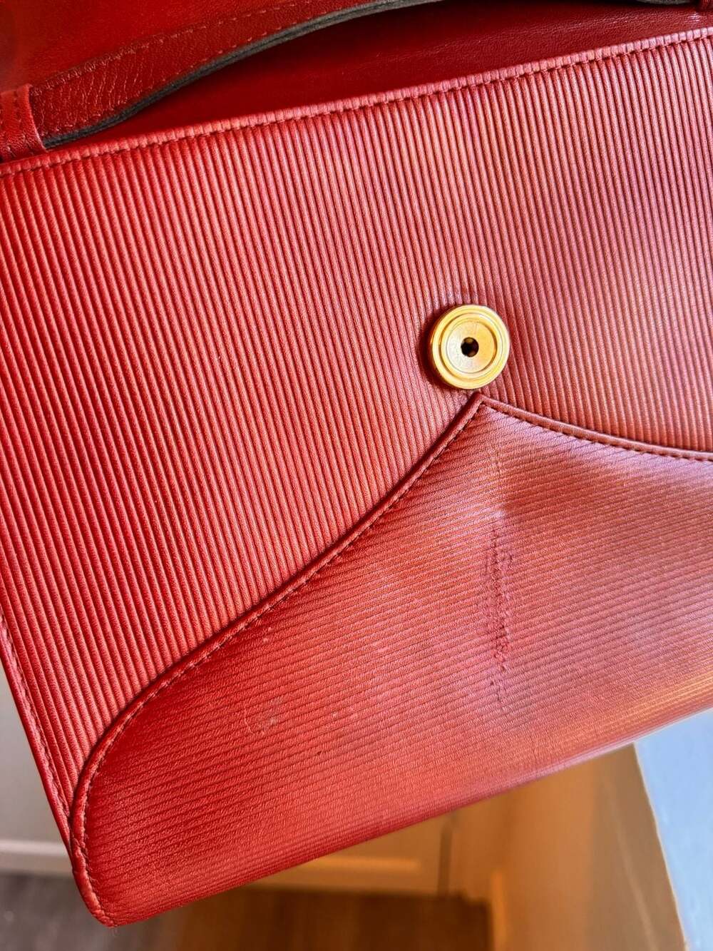 Vintage Yves Saint Laurent Red Leather Stripe Shoulder Bag - Picture 5 of 10